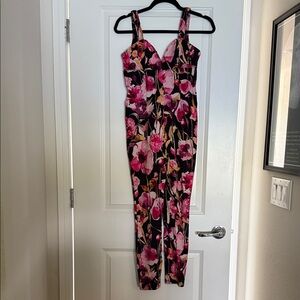 Anthropologie Pink and Black Floral Jumpsuit
